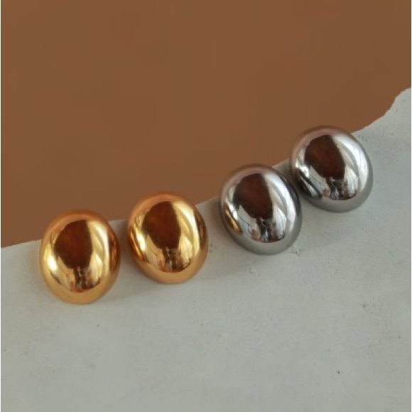 Etsy Tarnish Resistant Titanium Silver Oval Dome Earrings - Picture 4 of 4